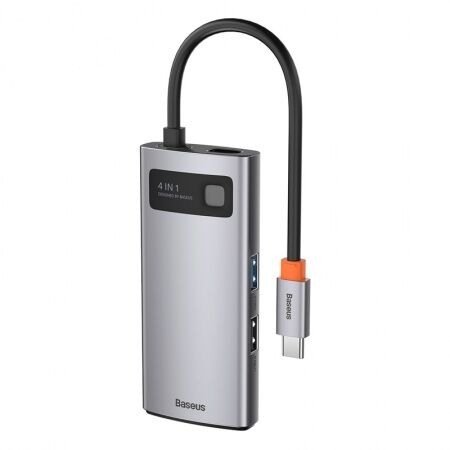 Переходник BASEUS Metal Gleam Series 4-in-1, Разветвитель, Type-C - USB3.0  USB2.0  HDMI  PD, сер - 1