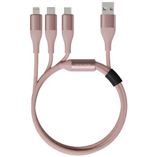Кабель Solove 3 in 1 USB Lightning/Micro/Type-C 120 см DW2 (Pink) - 3