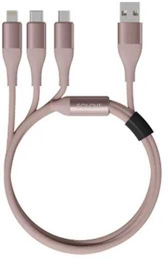Кабель Solove 3 in 1 USB Lightning/Micro/Type-C 120 см DW2 (Pink) - 1