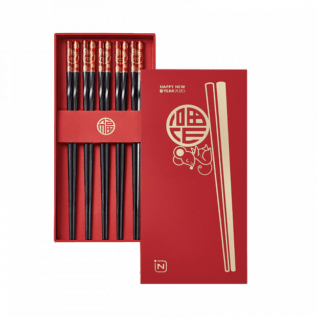 Палочки для китайской еды (5 пар.) Xiaomi Go Anywhere Our Family Alloy Chopsticks Thin Glossy (Red) 